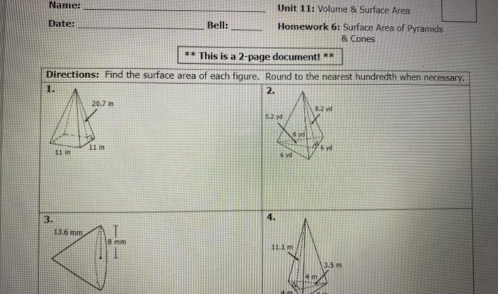 Unit 11 volume and surface area homework 7