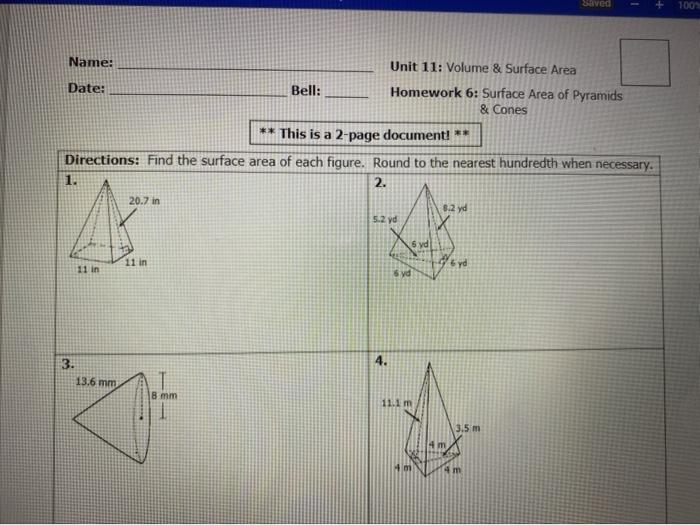 Unit 11 volume and surface area homework 7