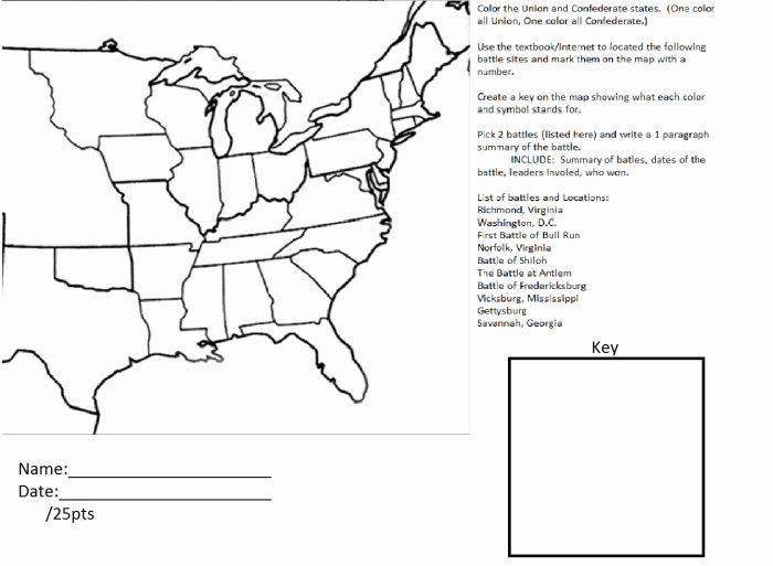 Civil war battles map worksheet